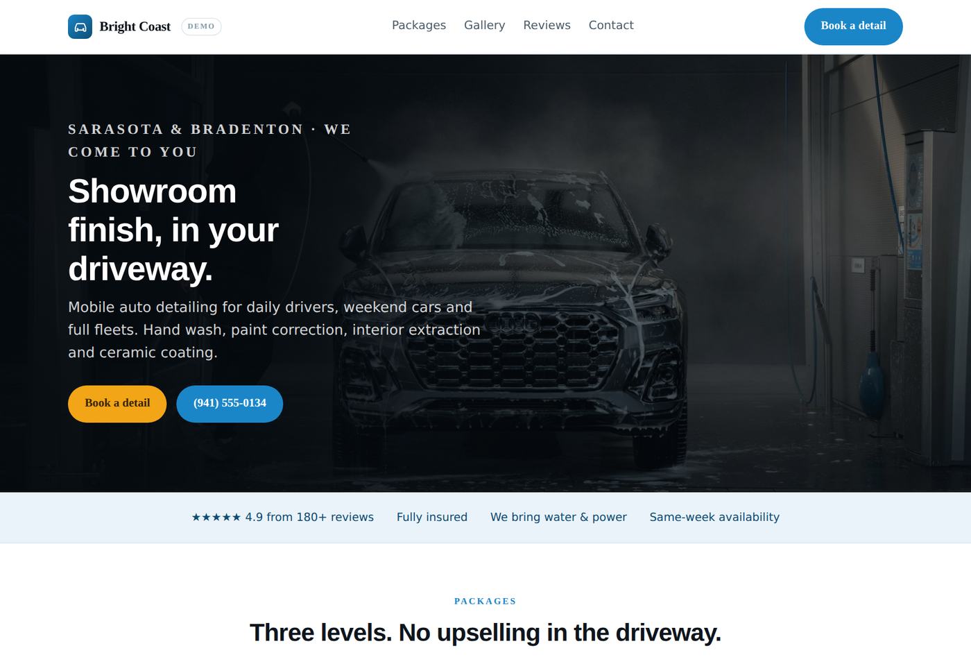 The same detailing shop with a modern, mobile-first website