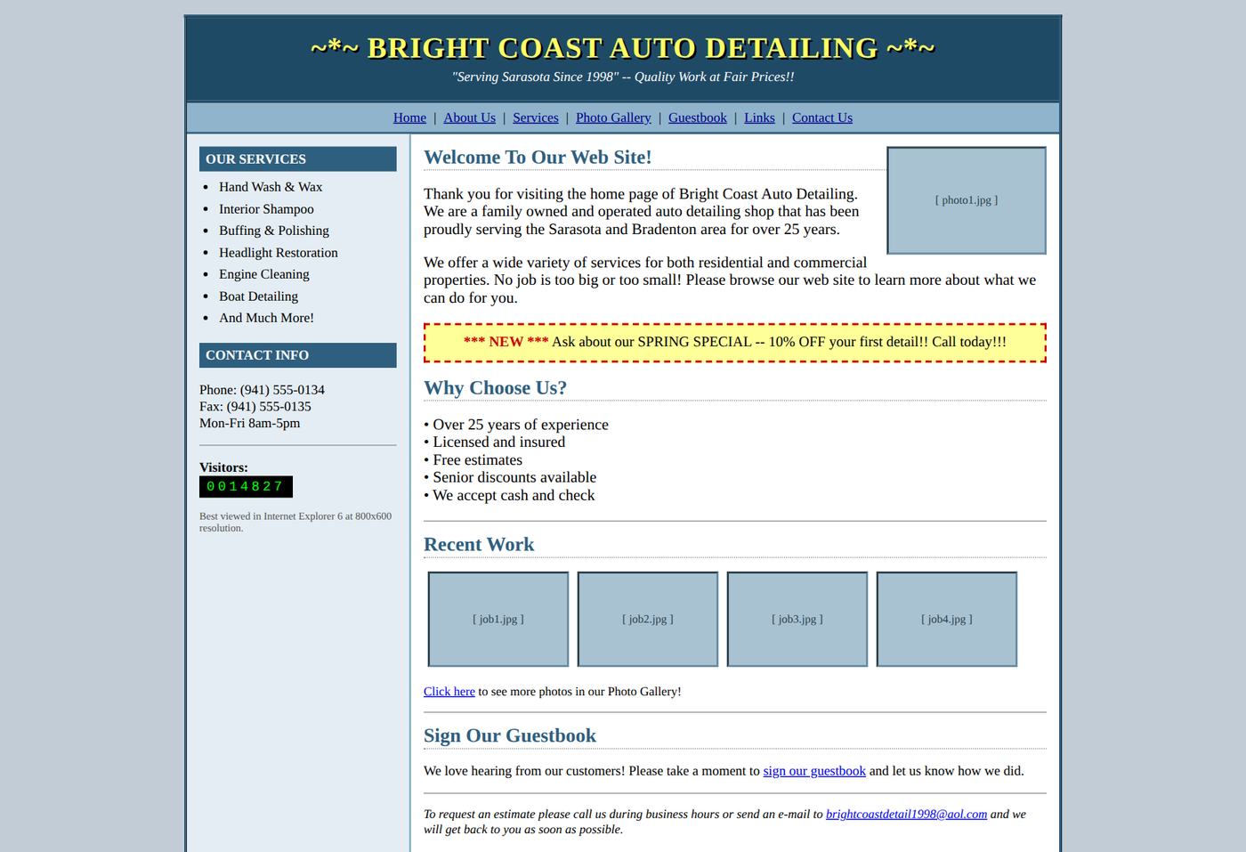 A dated auto detailing website from the early 2000s