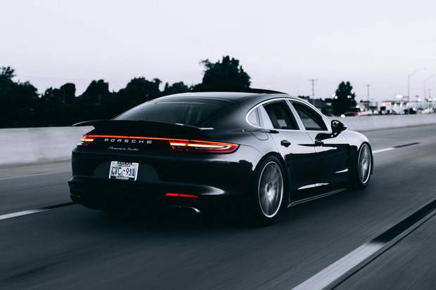 Porsche Panamera Turbo at dusk, Highway, Oklahoma